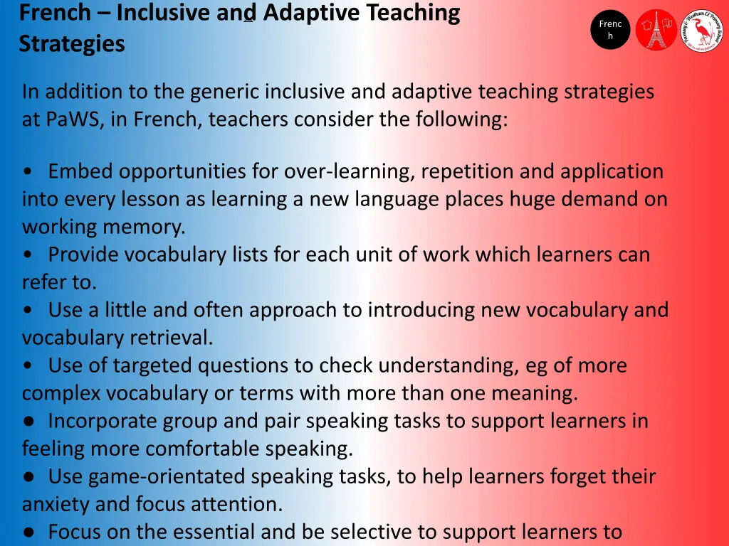 french inclusive and adaptive teaching strategies