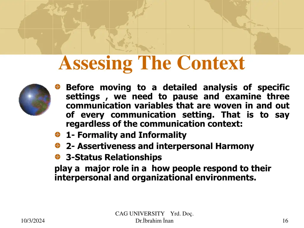 assesing the context