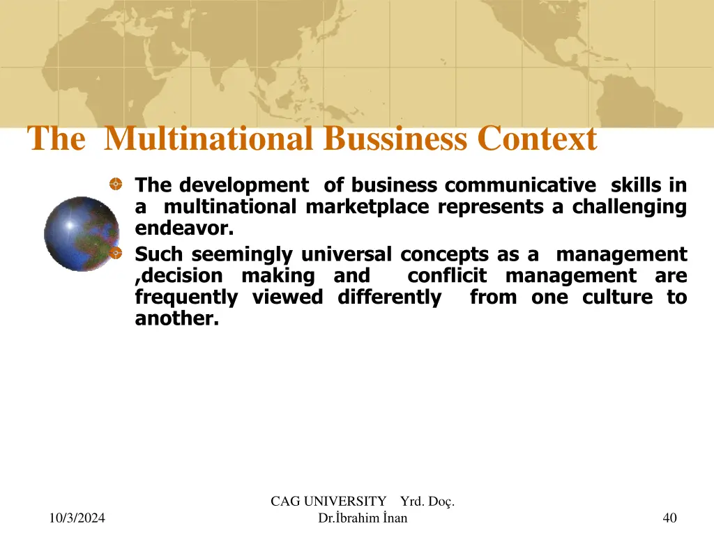 the multinational bussiness context