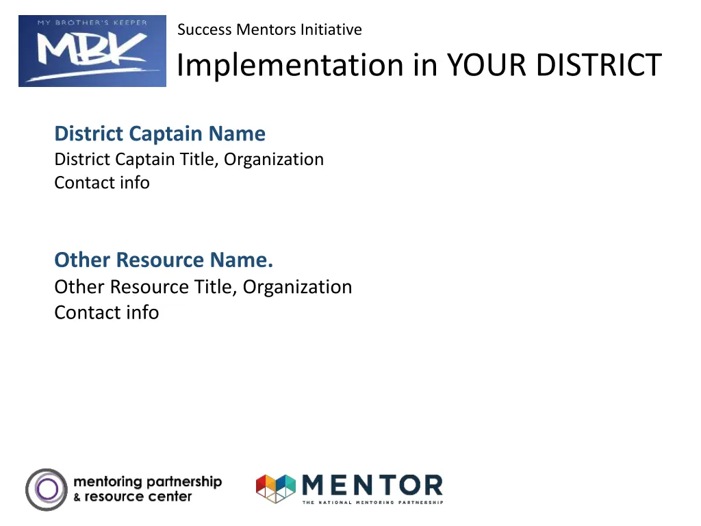 success mentors initiative implementation in your