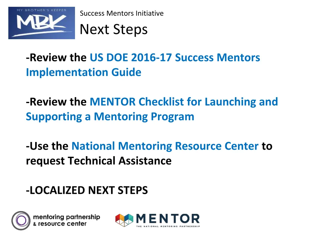 success mentors initiative next steps