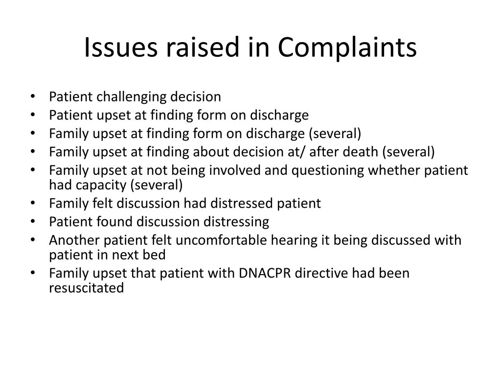 issues raised in complaints