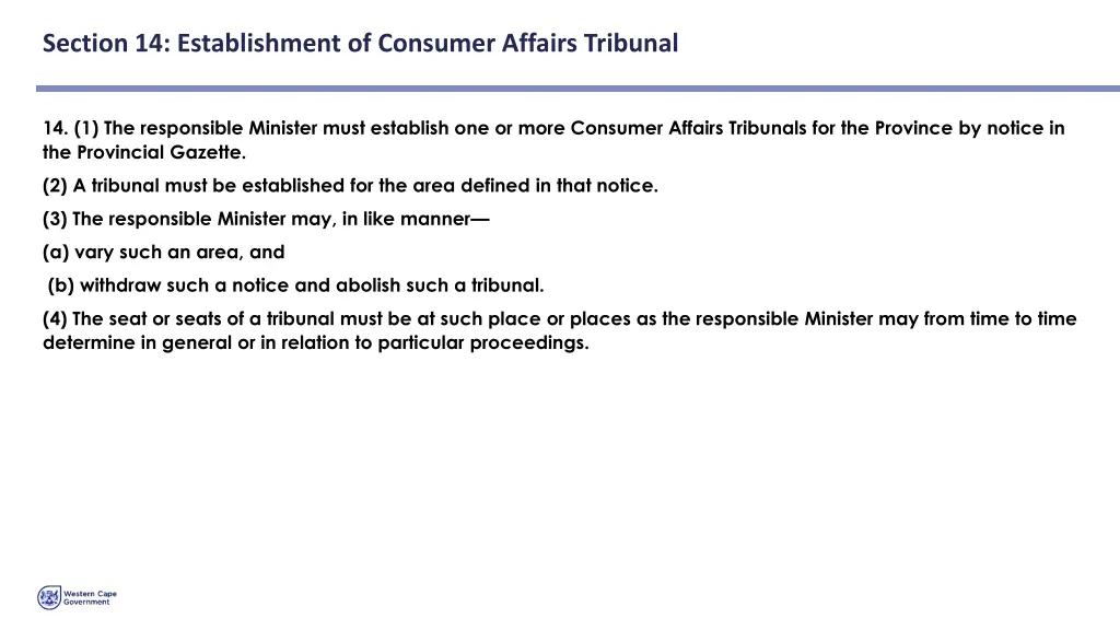 section 14 establishment of consumer affairs