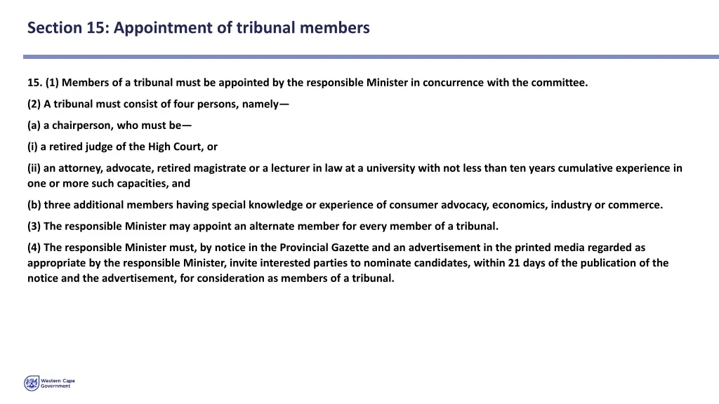 section 15 appointment of tribunal members