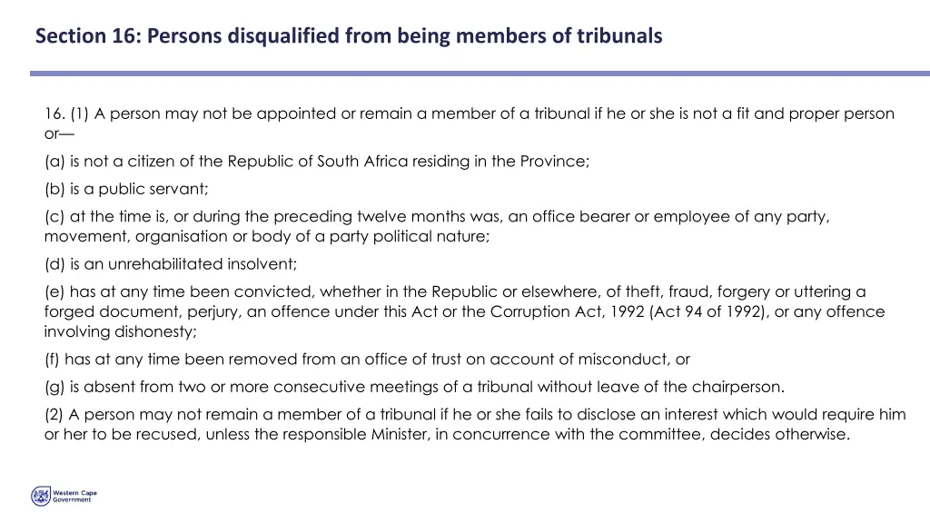 section 16 persons disqualified from being