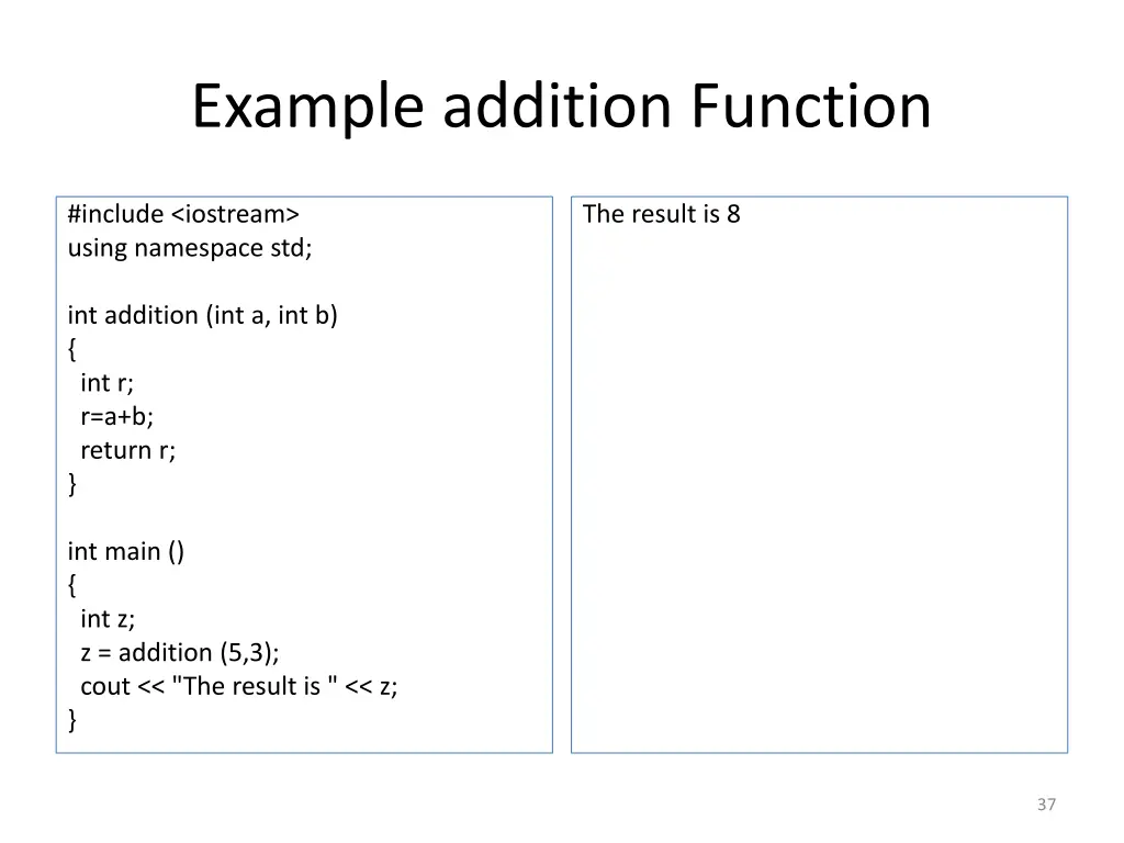 example addition function