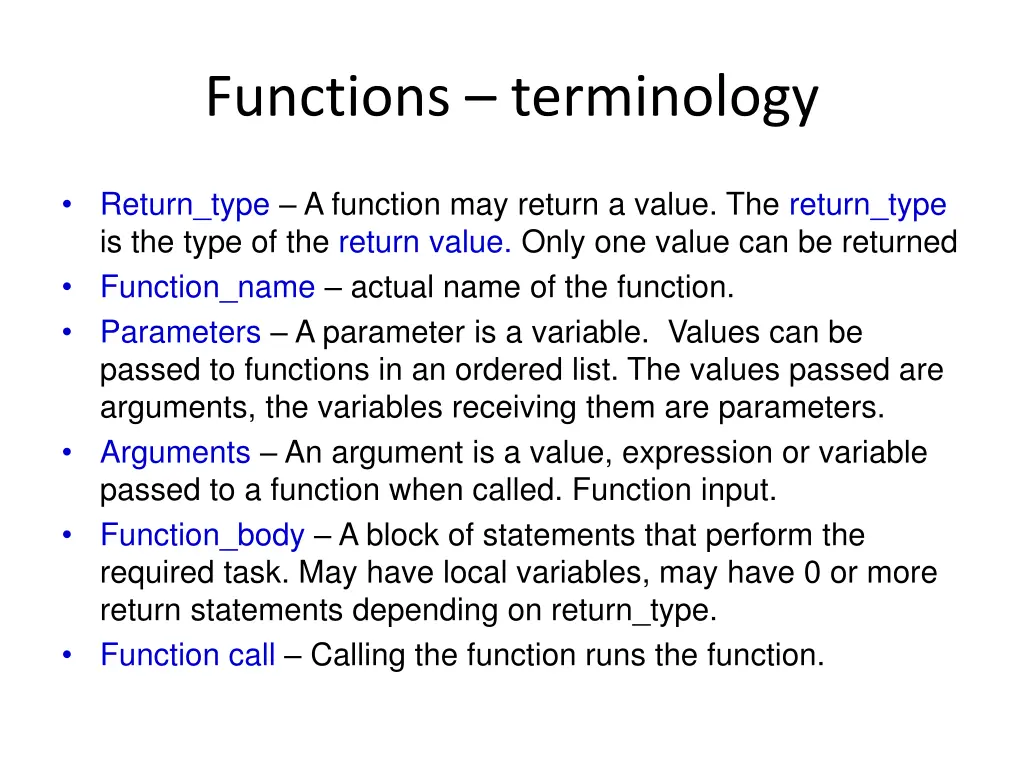 functions terminology