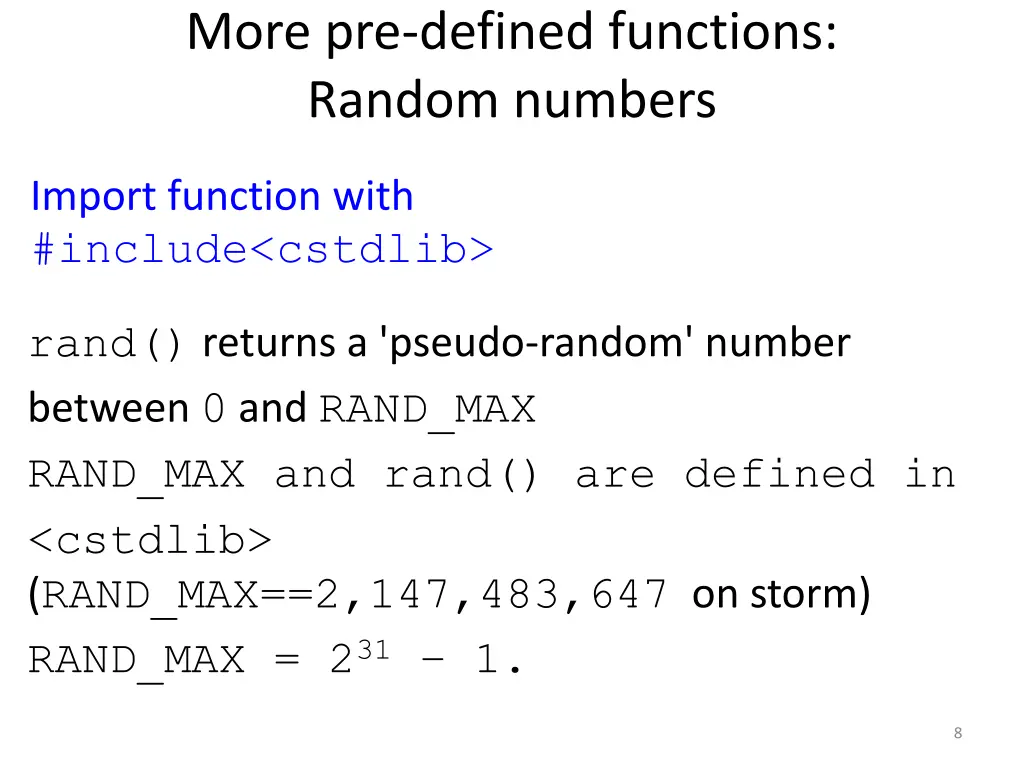 more pre defined functions random numbers