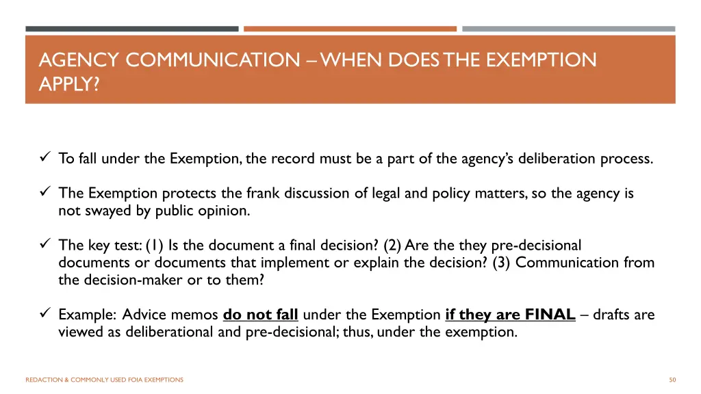 agency communication when does the exemption apply