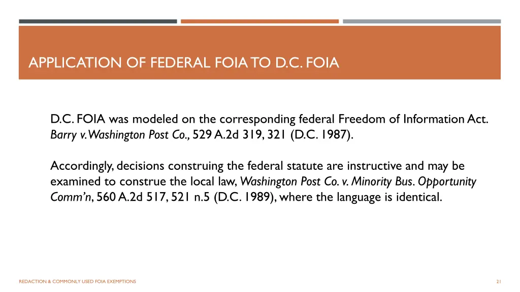 application of federal foia to d c foia