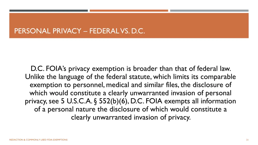 personal privacy federal vs d c