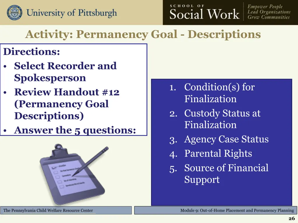 activity permanency goal descriptions