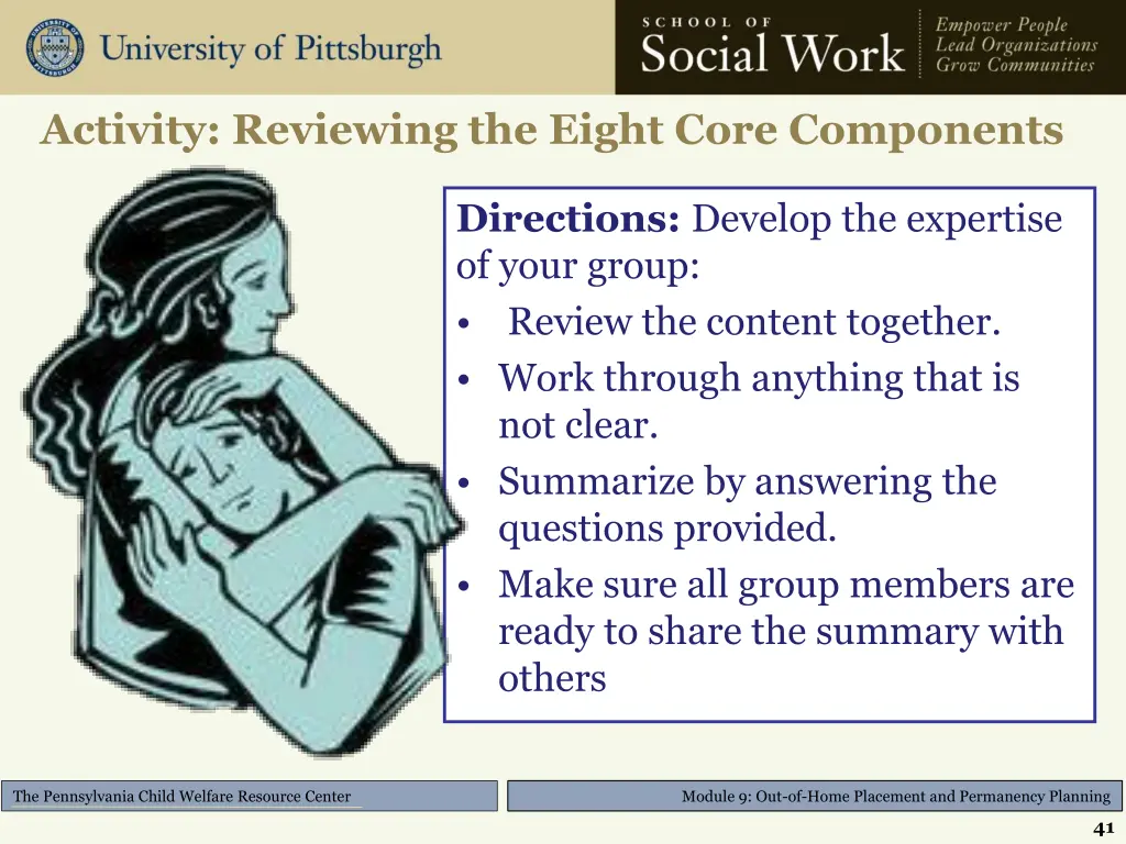 activity reviewing the eight core components