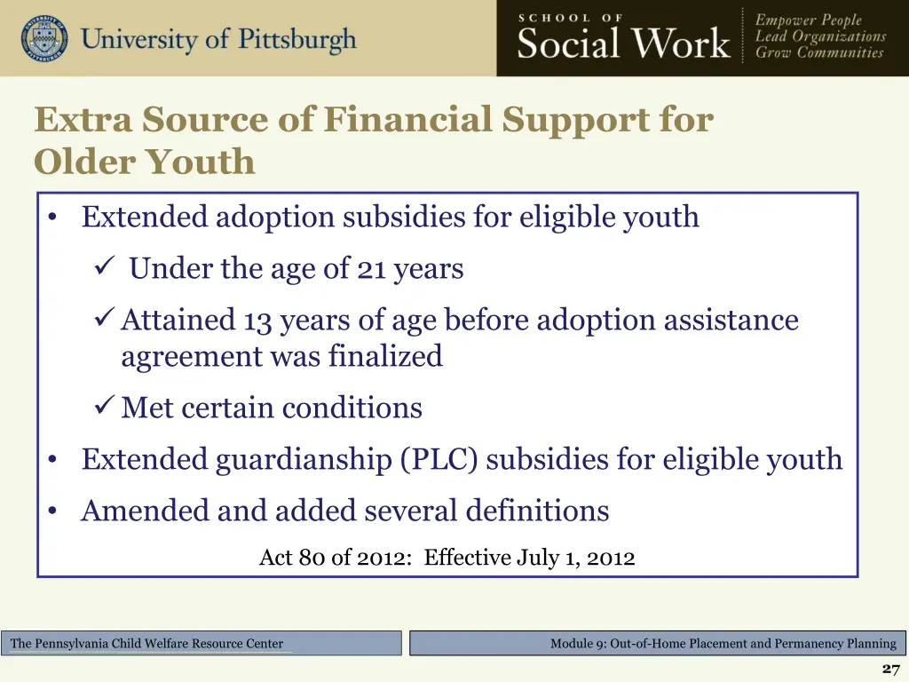 extra source of financial support for older youth