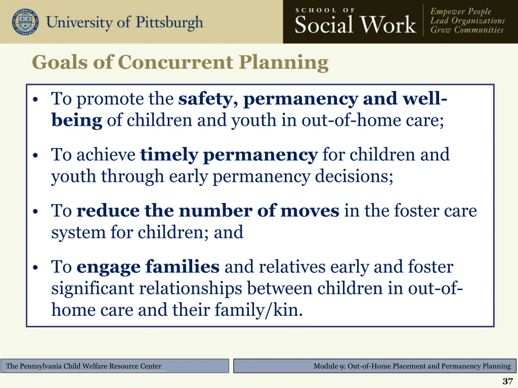 goals of concurrent planning