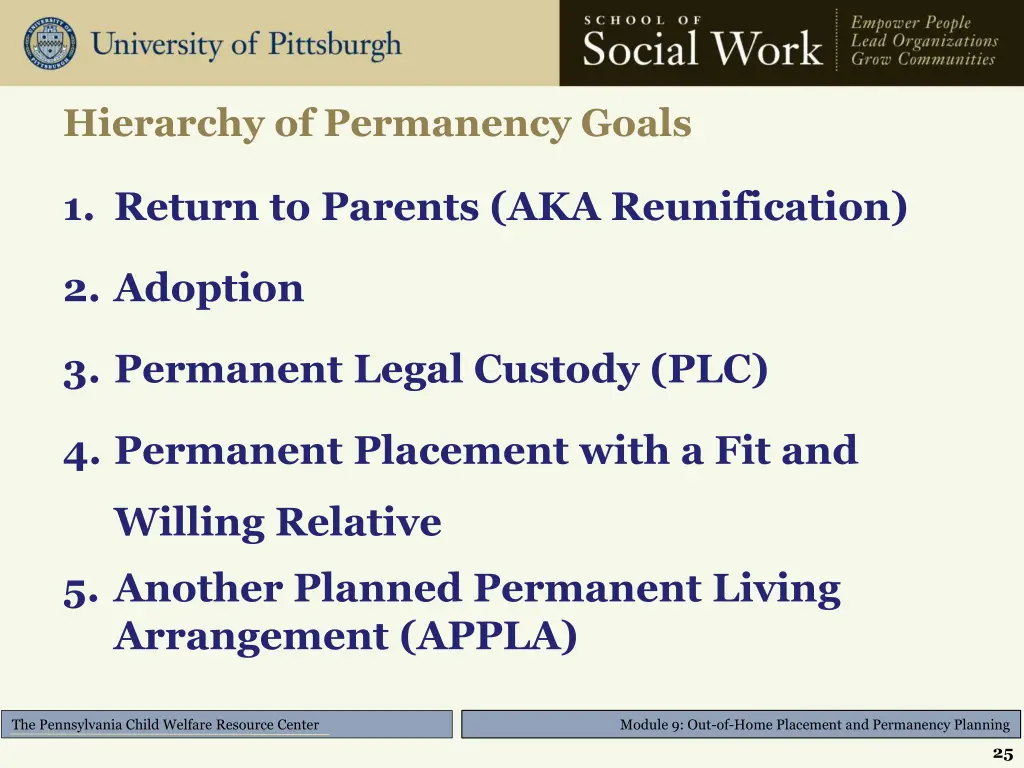 hierarchy of permanency goals