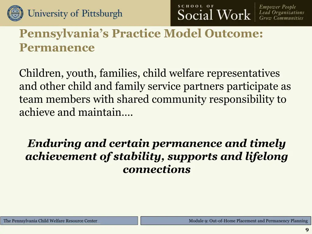 pennsylvania s practice model outcome permanence