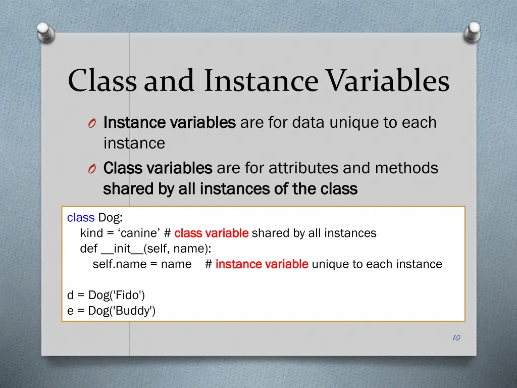 class and instance variables