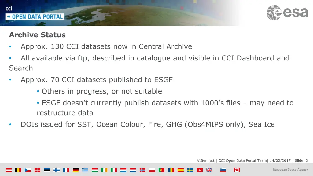 archive status approx 130 cci datasets