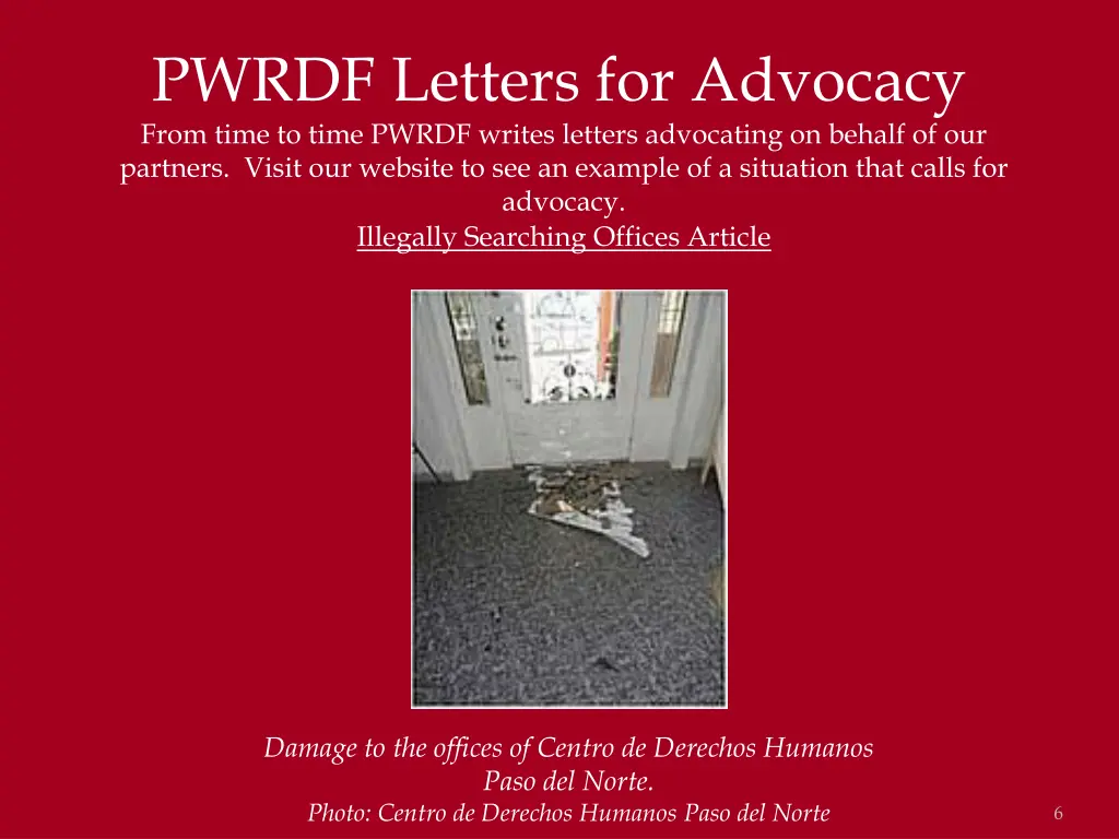 pwrdf letters for advocacy from time to time