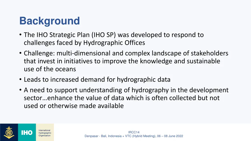 background the iho strategic plan