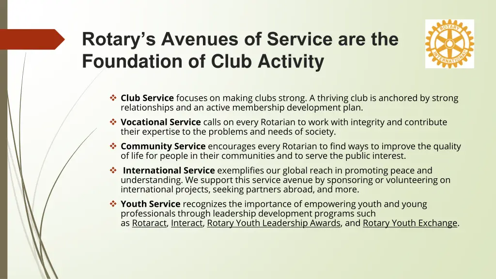 rotary s avenues of service are the foundation