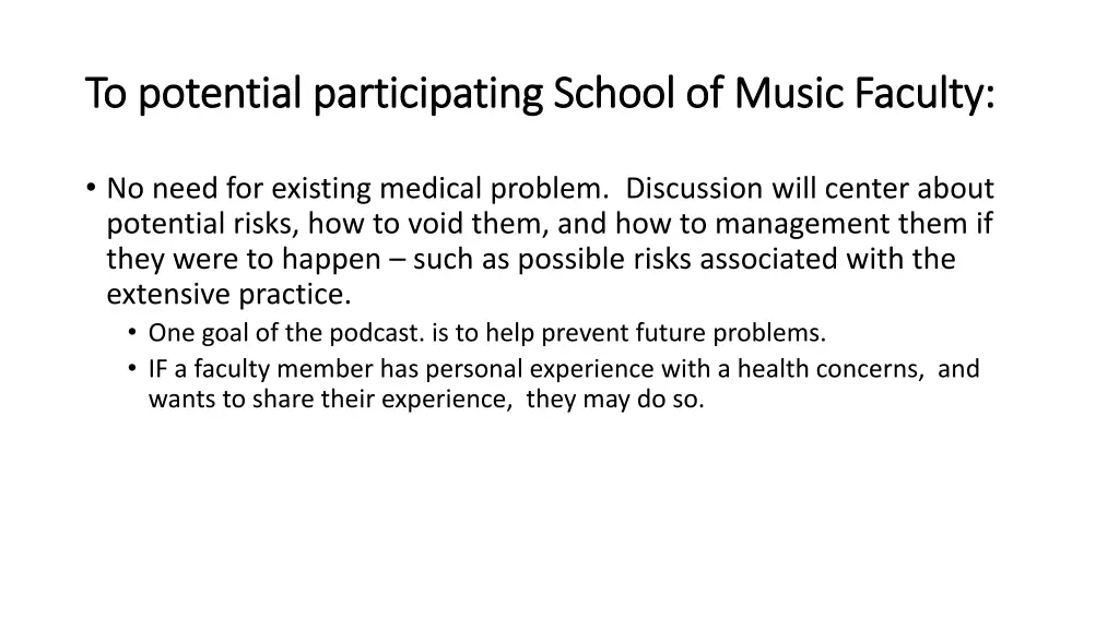 to potential participating school of music