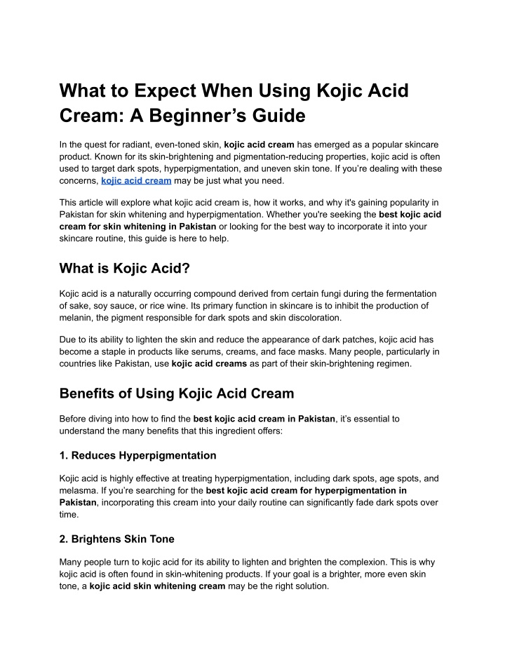 what to expect when using kojic acid cream