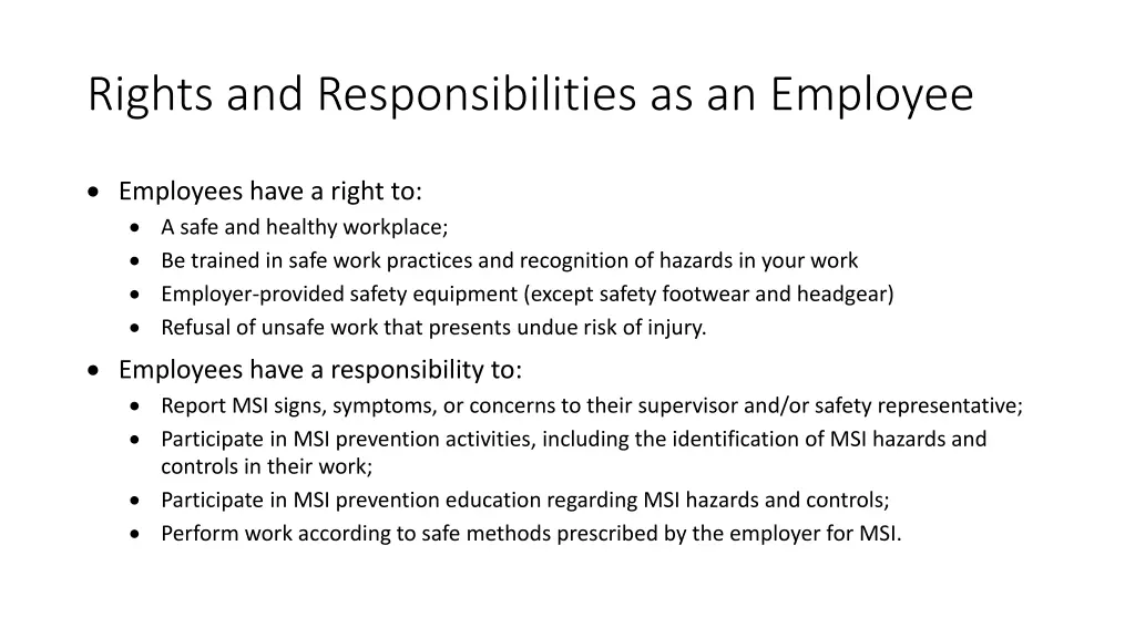 rights and responsibilities as an employee