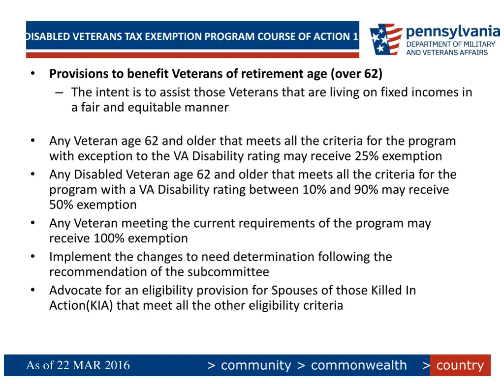 disabled veterans tax exemption program course