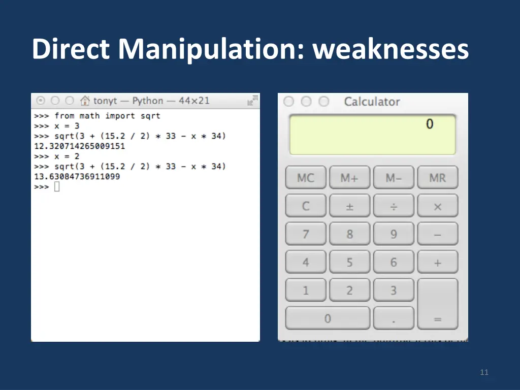 direct manipulation weaknesses