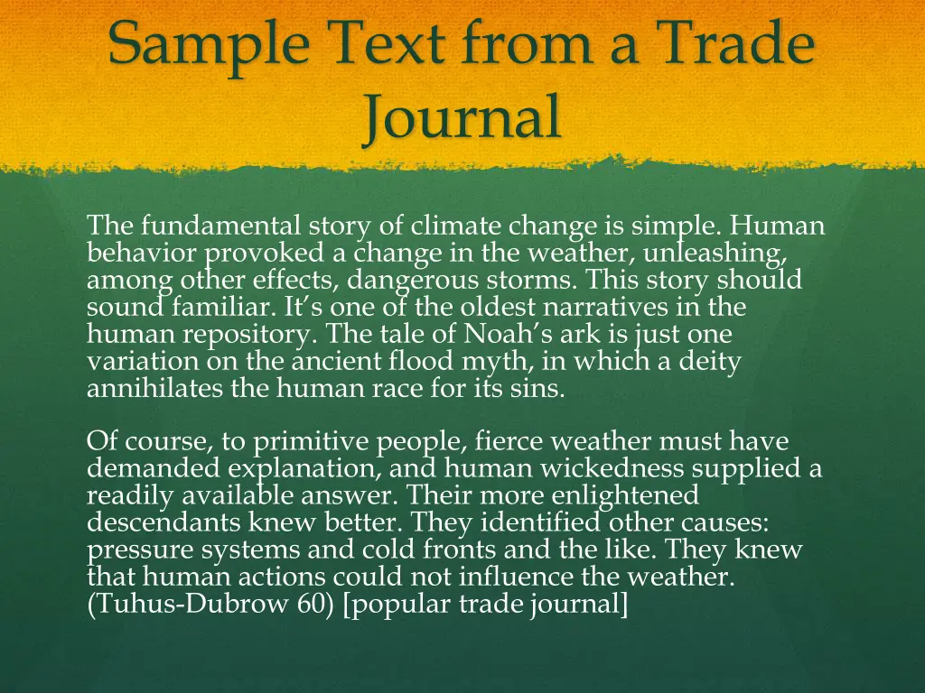 sample text from a trade journal