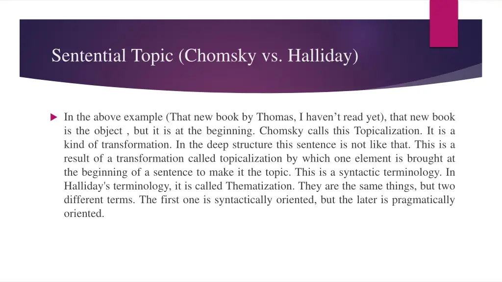 sentential topic chomsky vs halliday