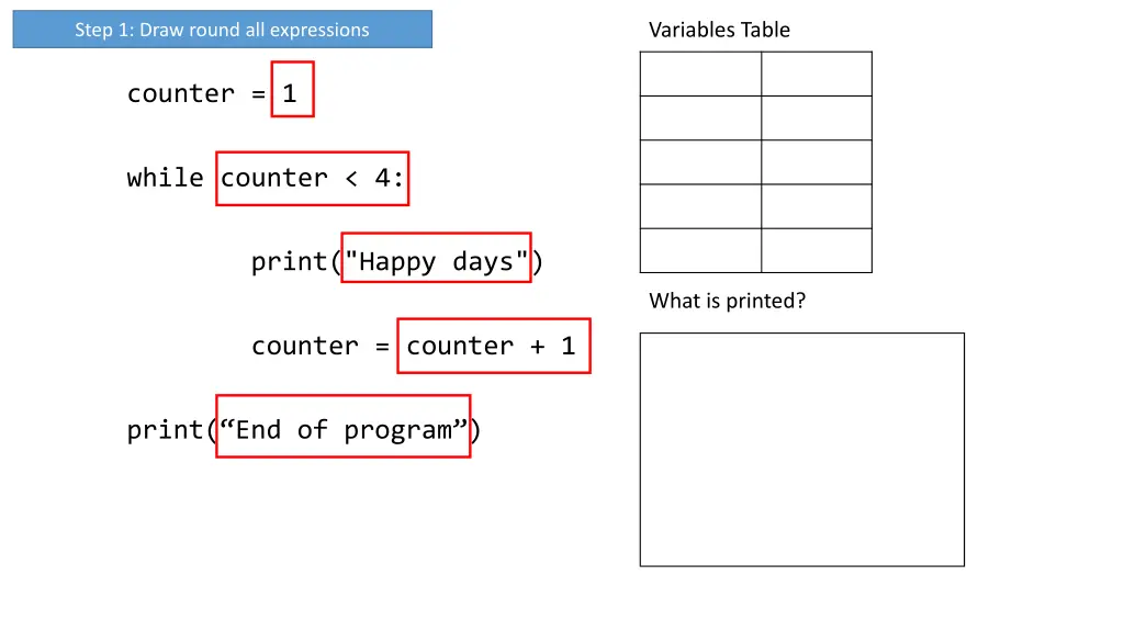 variables table 1