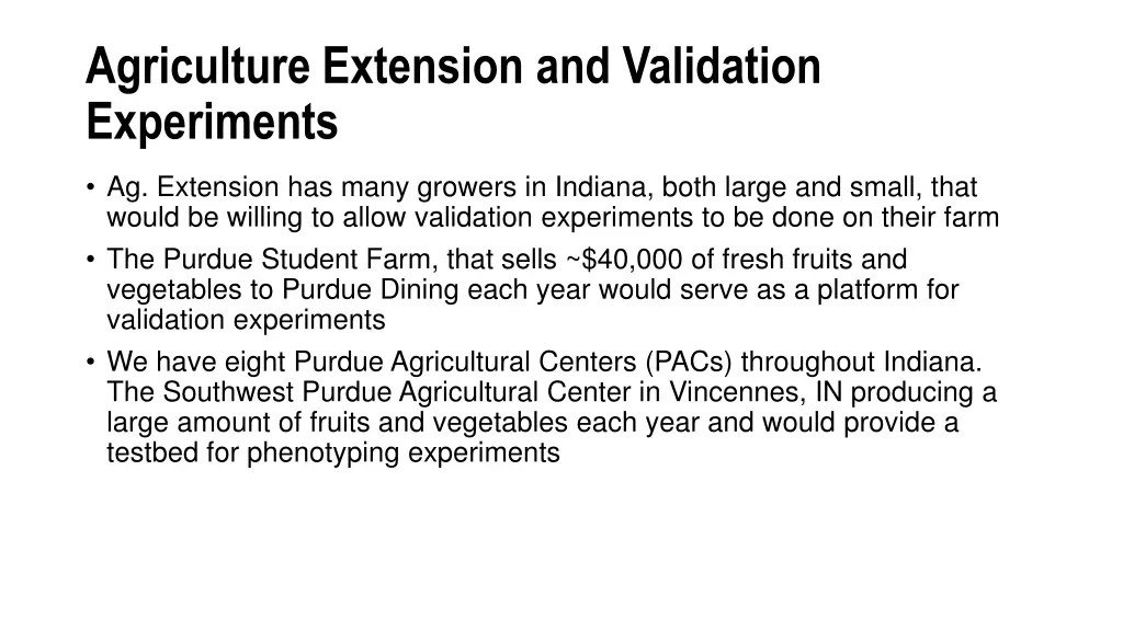 agriculture extension and validation experiments