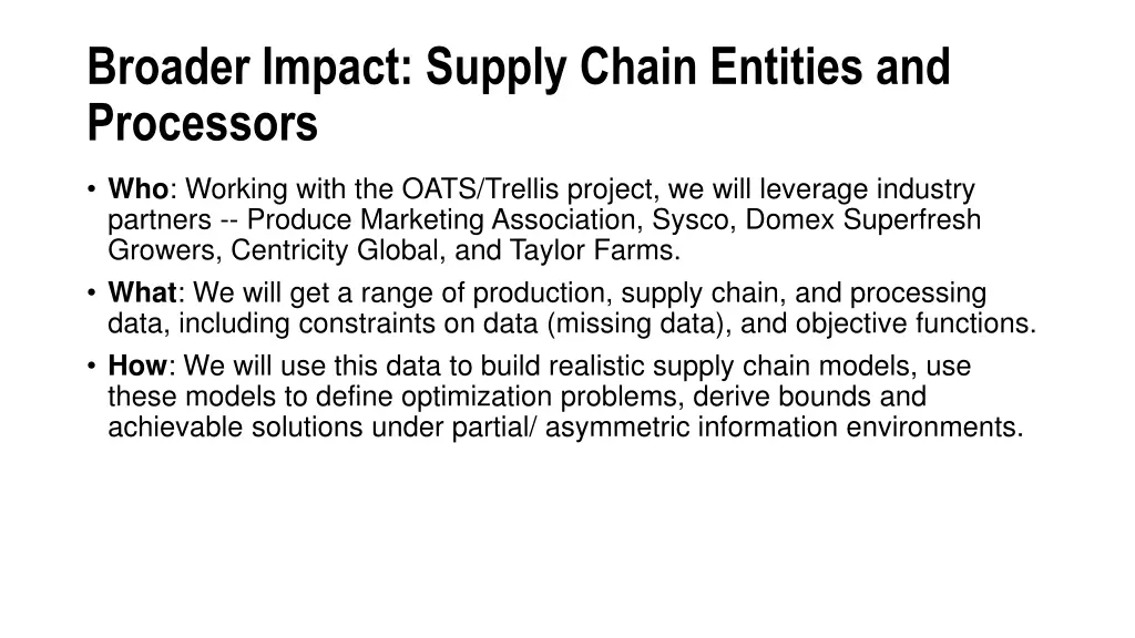 broader impact supply chain entities