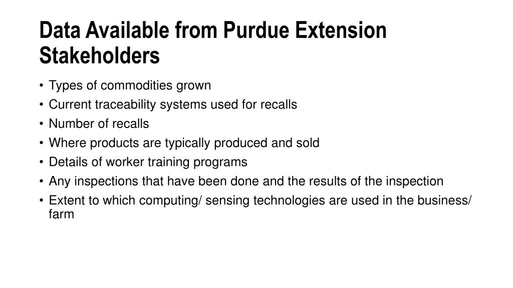 data available from purdue extension stakeholders