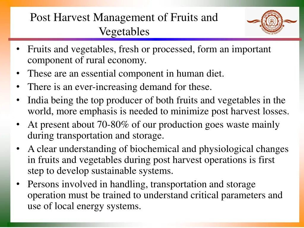 post harvest management of fruits and vegetables