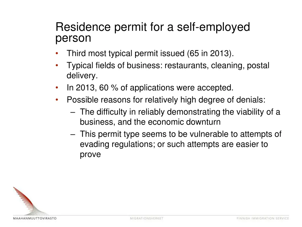 residence permit for a self employed person third