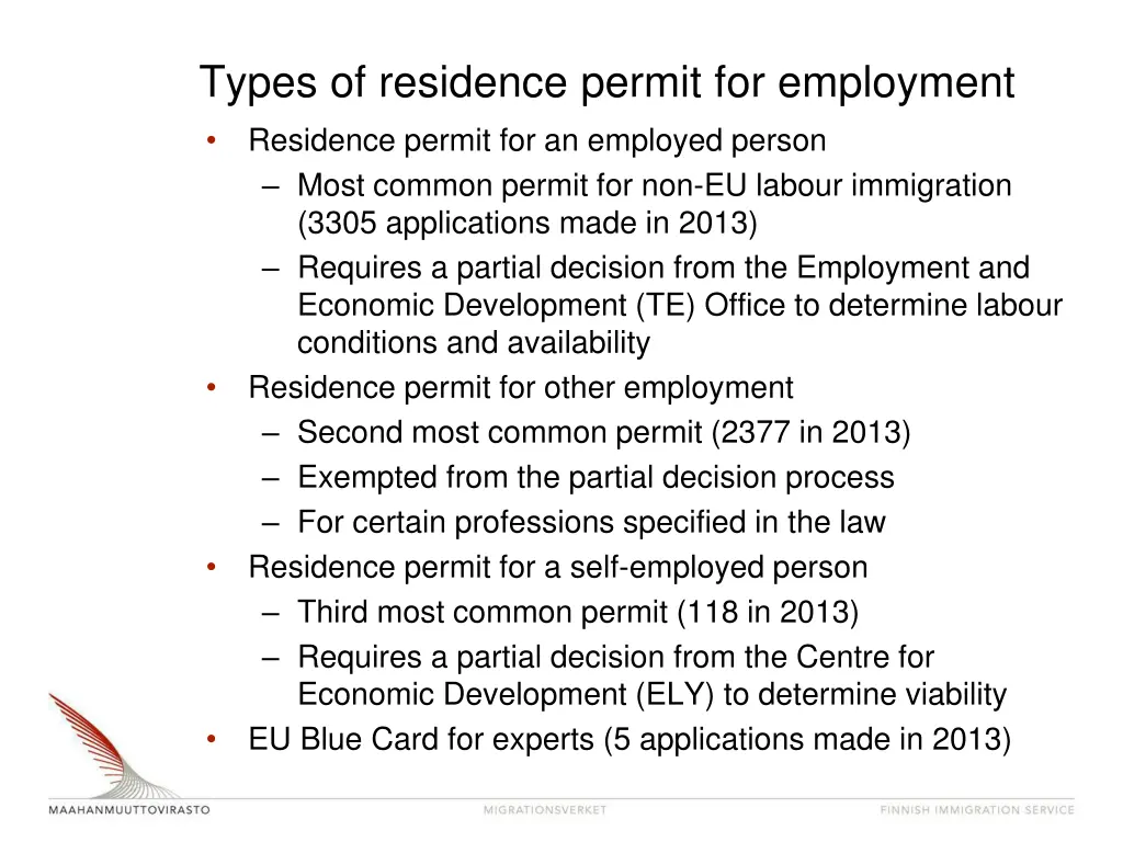 types of residence permit for employment