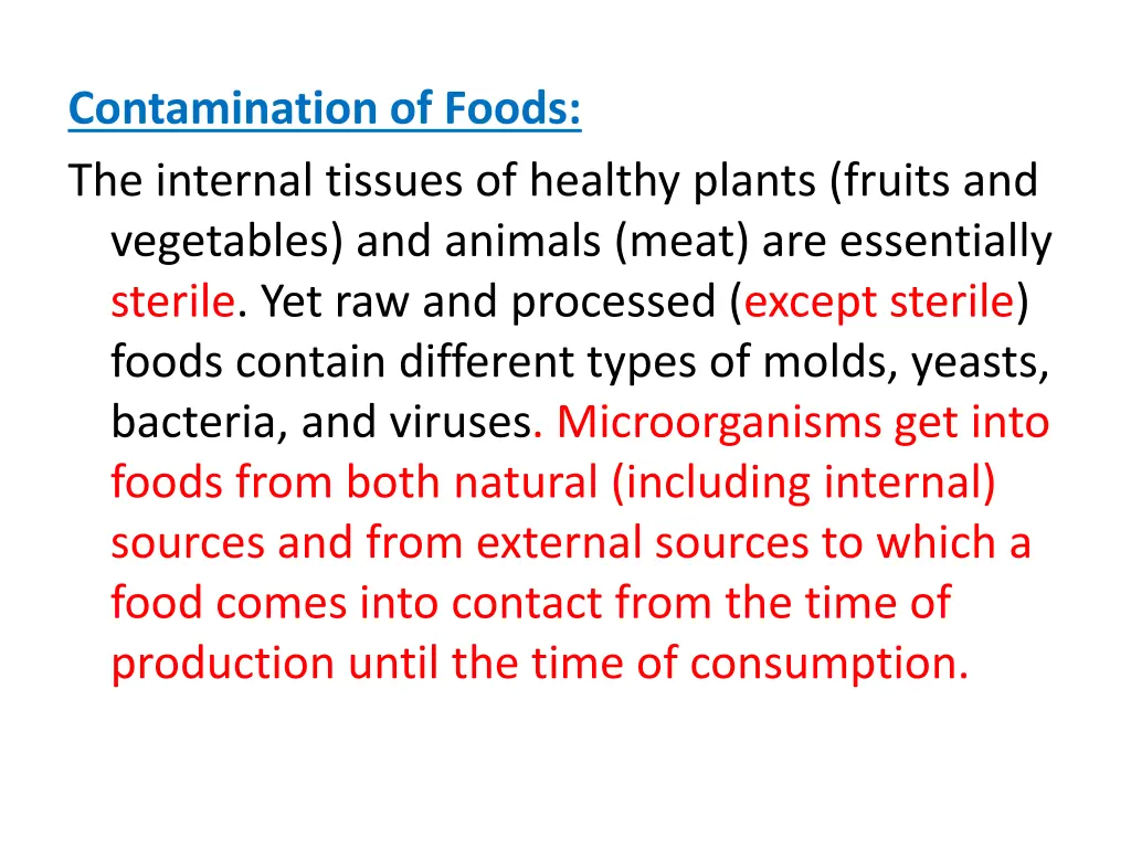 contamination of foods the internal tissues