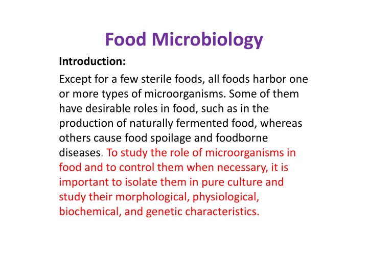 food microbiology introduction except