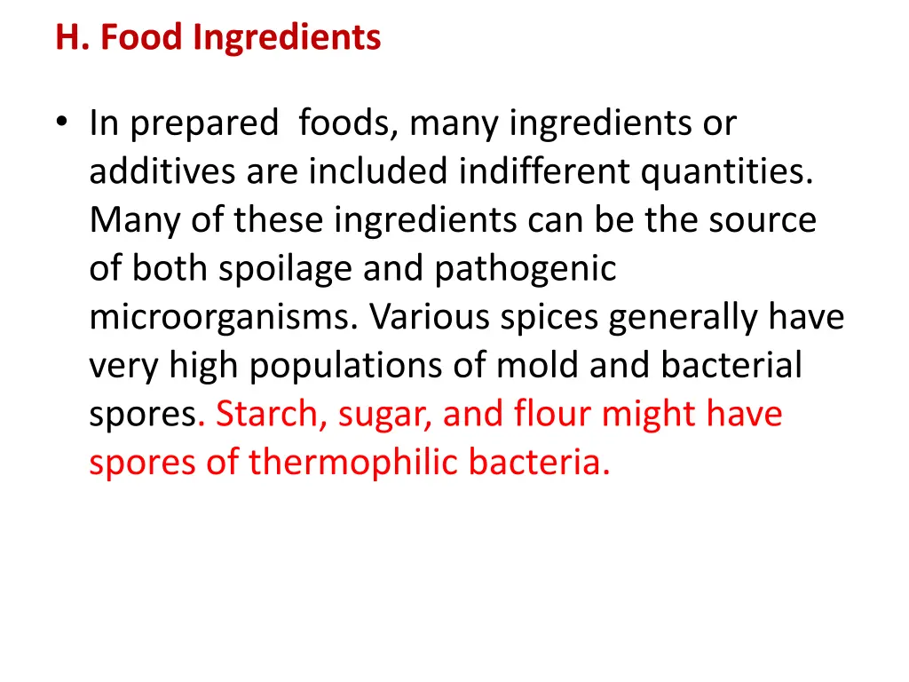 h food ingredients