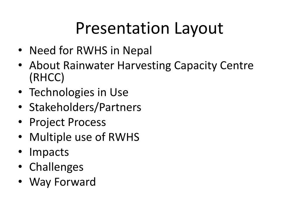 presentation layout need for rwhs in nepal about