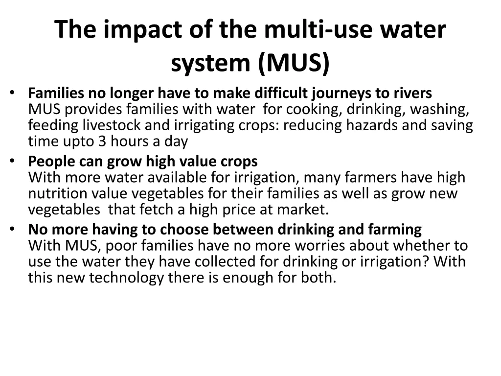 the impact of the multi use water system