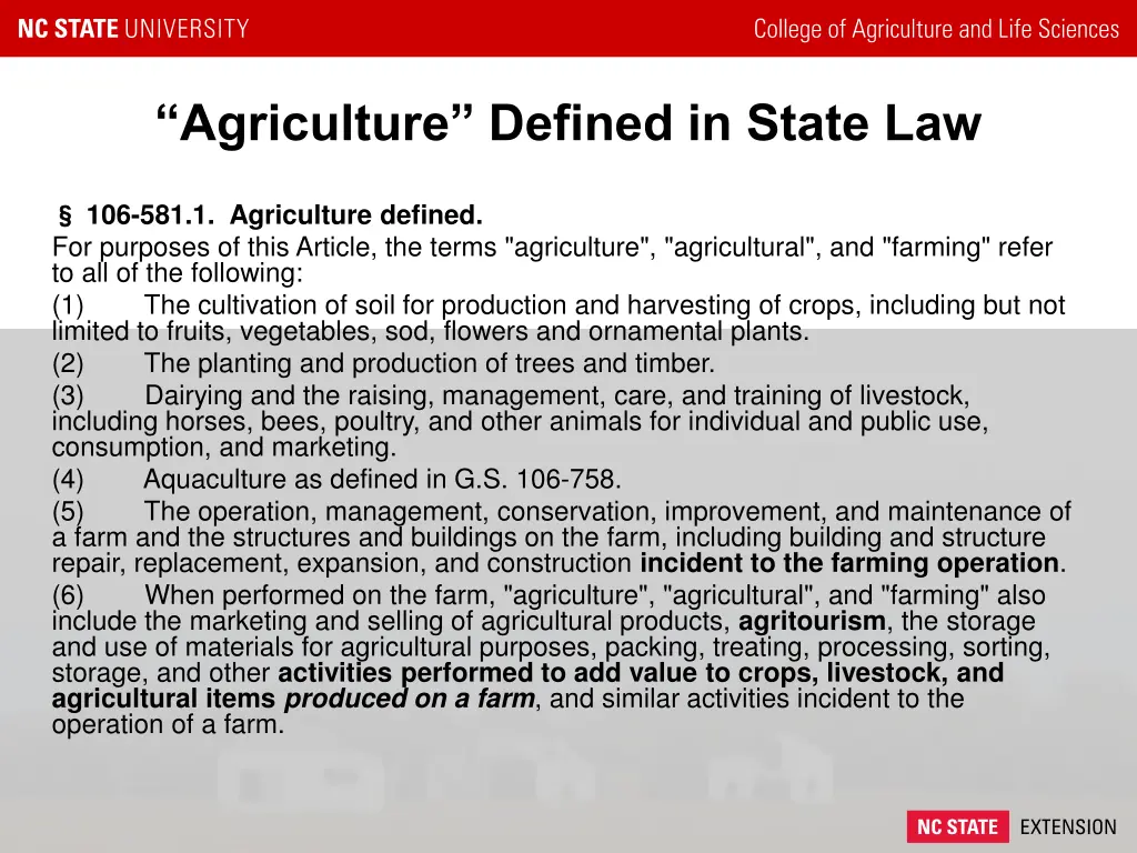 agriculture defined in state law