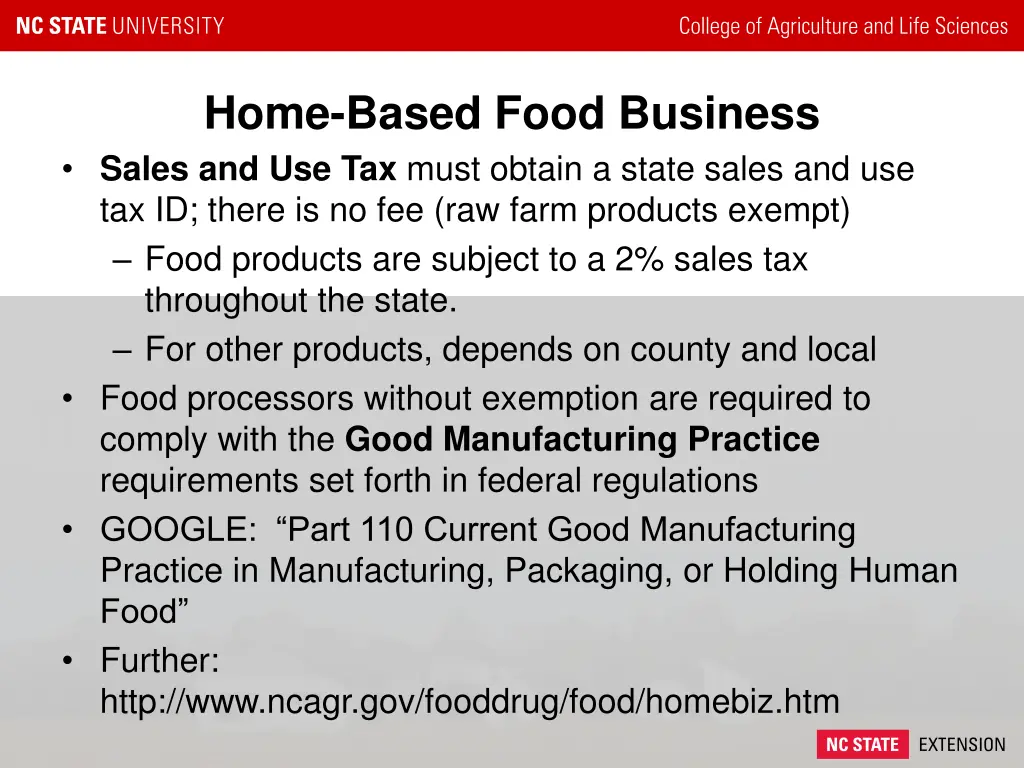 home based food business sales and use tax must