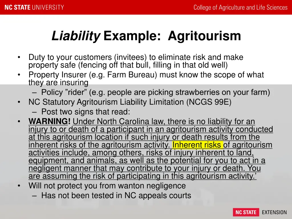 liability example agritourism