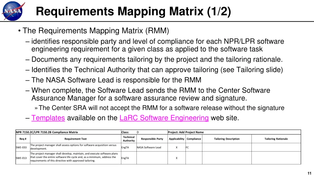 requirements mapping matrix 1 2