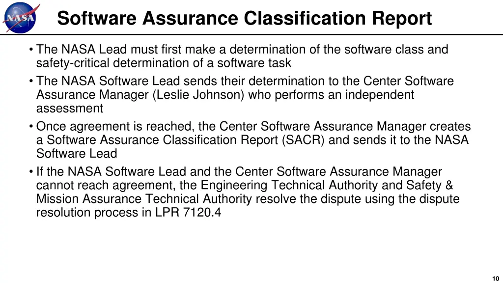 software assurance classification report